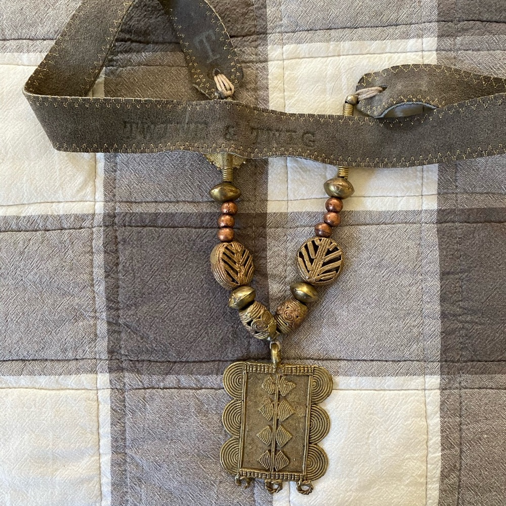 Twine and Twig leather necklace gold medallion